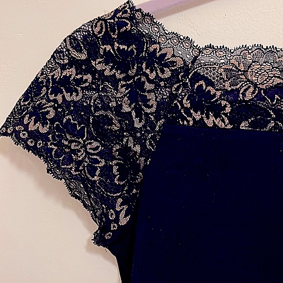 🍒 BOGO 🍒 Stunning Stretchy Silk & Lace OTS Top Description is helpful - Picture 4 of 7